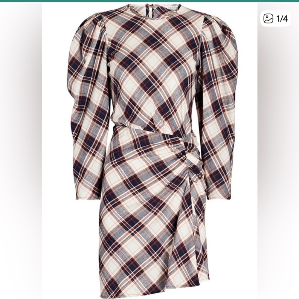 Veronica Beard Agnor Navy and Cream Plaid Long Sleeve Dress
